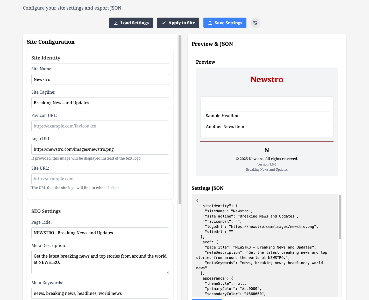 Settings Interface